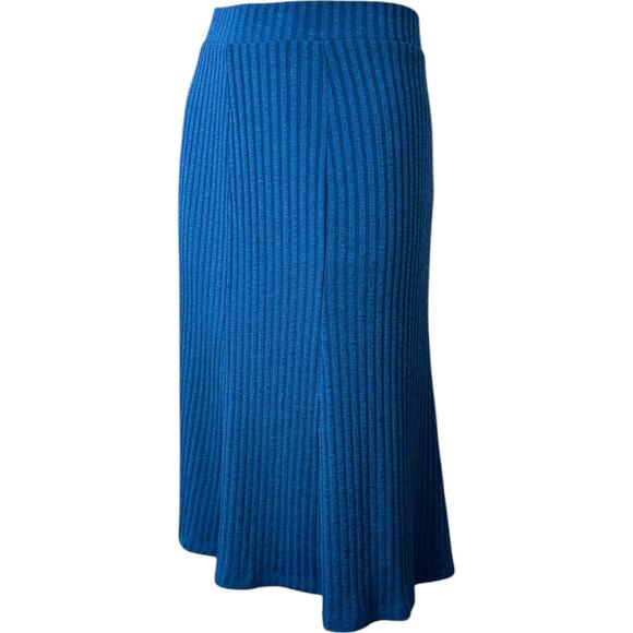 Susan Graver Rib Knit Paneled Pull-On Midi Skirt Rustic Navy Small Petite - Picture 3 of 9